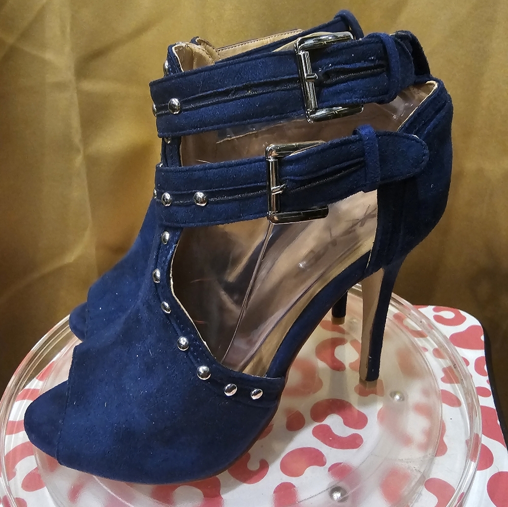K XYD Peep Toe Ankle Bootie High Heels Buckled Double Straps Cutout Shoes